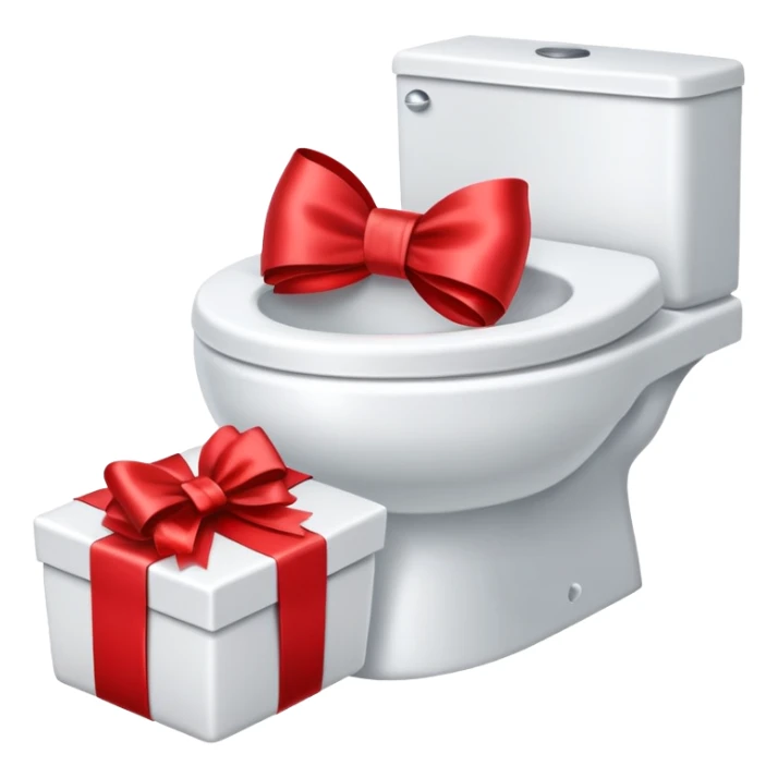 toilettes, avec un noeud rouge de papier cadeau sur la cuvette sticker
