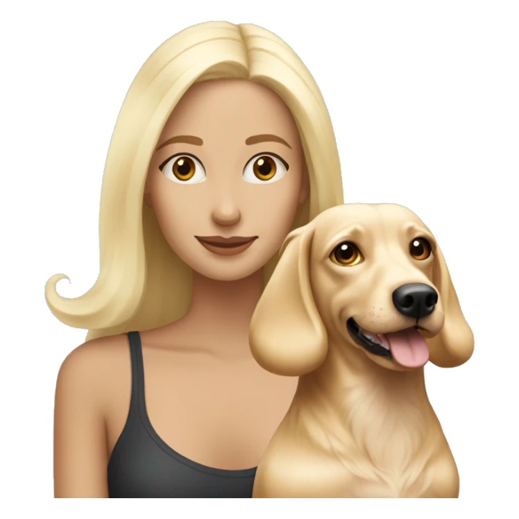 white blonde girl with blonde dachsund long haired dog sticker