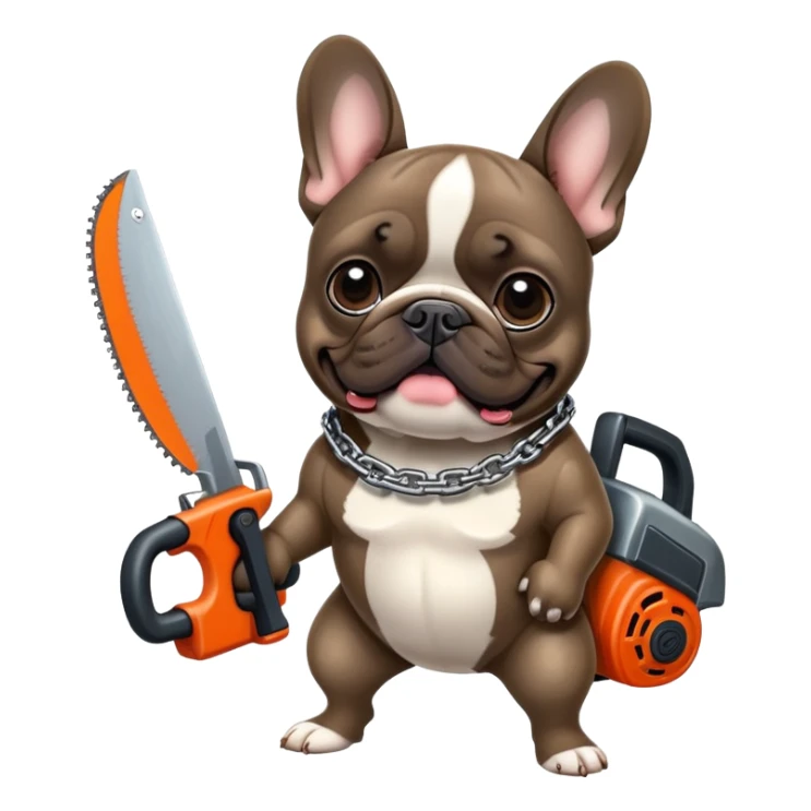 Brindle French bulldog holding a chain saw  sticker