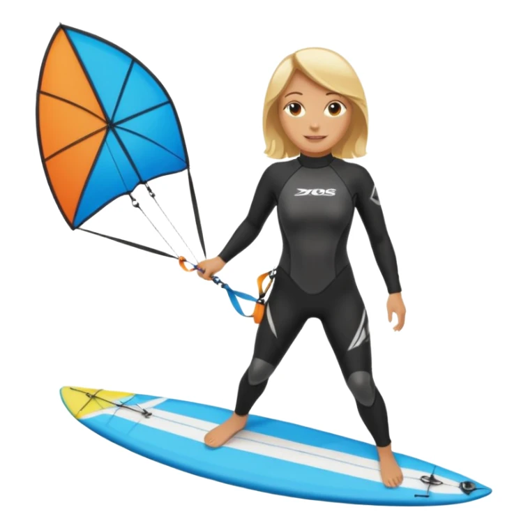 Kiteboarding blond ladie showing kite and board sticker