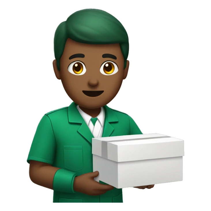 brown Pharmacist with a box of medics and green uniform sticker