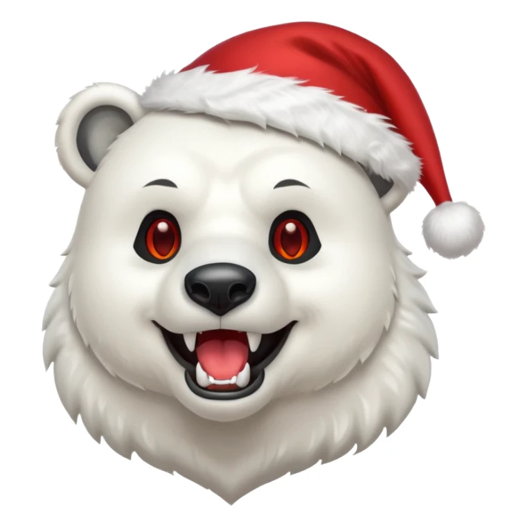 Polar bear and wolf hybrid with sabertooth fangs; smiling; wearing a Santa hat  sticker