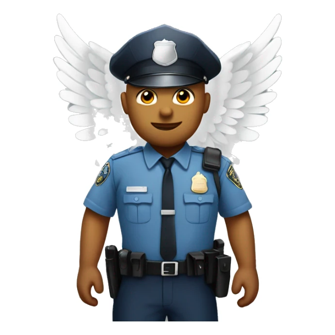 A White Police man bald with cap with Big ANGEL WINGS sticker
