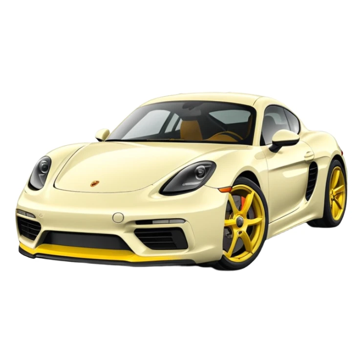 Chalk colored 2024 Porsche 718 Cayman GTS 4.0 with yellow ceramic brakes sticker