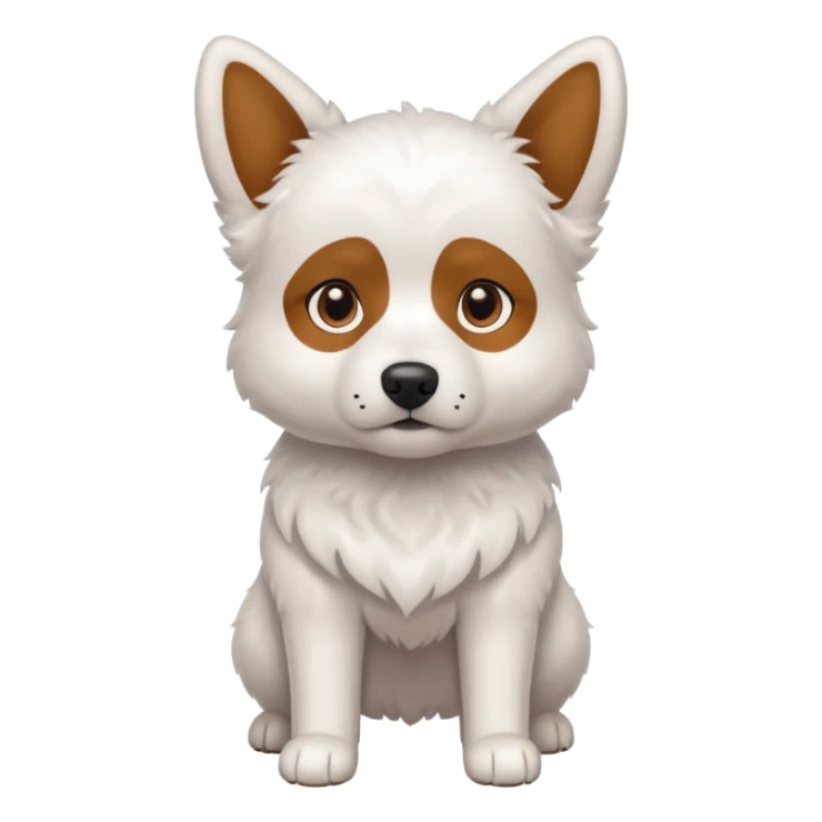a completely white dog with brown eyes, a long, medium-sized body, and ears with small brown specks on them. sticker