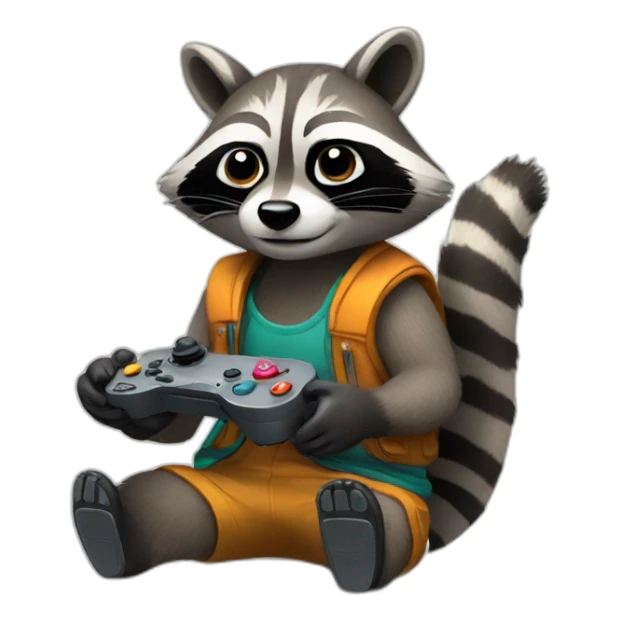 raccoon playing video games sticker