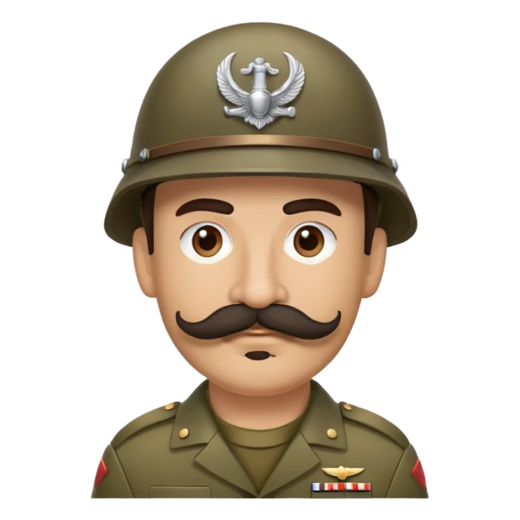 Soldier with thick handlebar mustache wearing a military helmet sticker