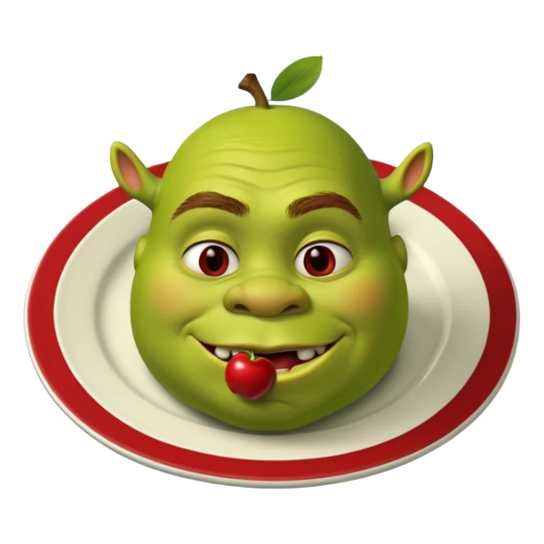 shrek on a plate with an apple in his mouth sticker