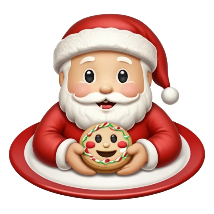 “A cute Christmas-themed Santa cookie, decorated with red and white icing, smiling face, sitting on a small plate, cartoon-style, vibrant colors, festive and cozy mood” sticker