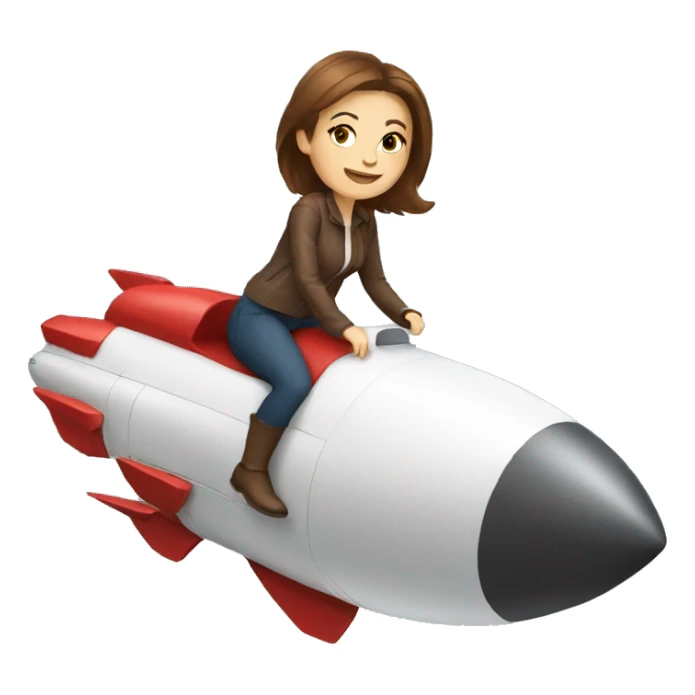 white woman brown hair riding a rocket sticker