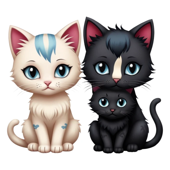 two emo cats in love with tattoos and cool hair, plus three emo kittens sticker
