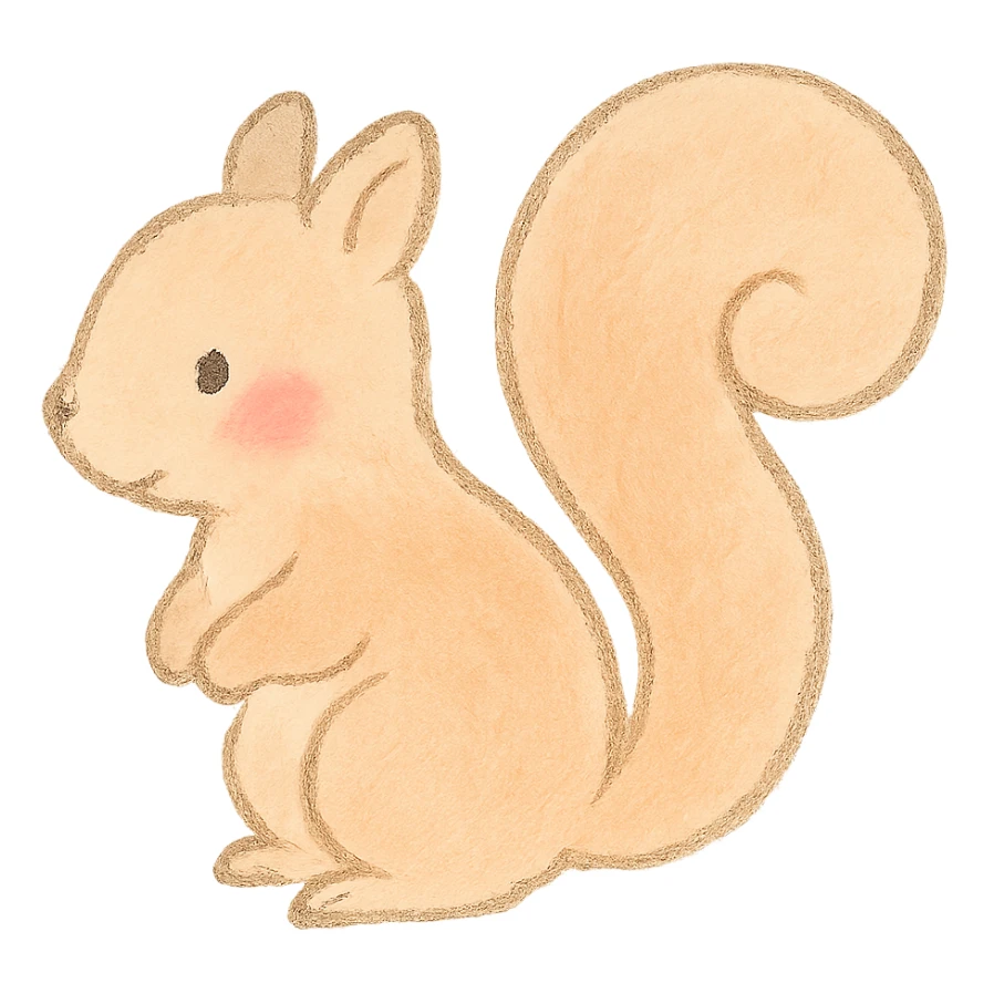 cute pastel squirrel silhouette, Japanese hand-drawn style, full object, transparent background, with blushing cheeks sticker