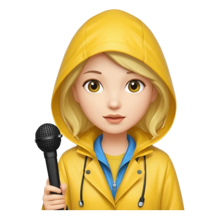 womanwith rain coat and microphone sticker