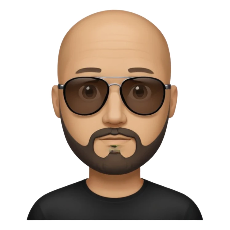 Bald man, wearing black fashion sunglasses, goatee beard sticker