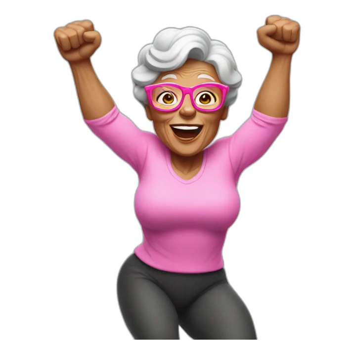 muscle grandma raise jump high with pink glasses sticker