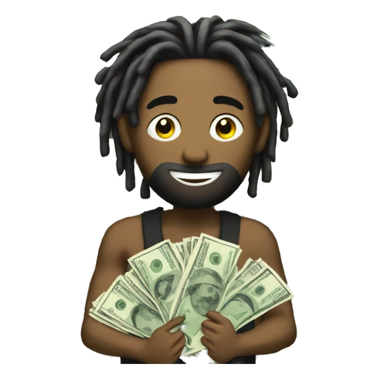 Emoji with dreads holding lots of money in both hands  sticker