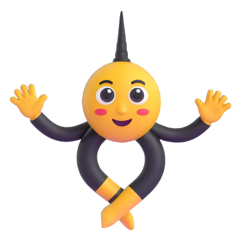 cyclone emoji with cute approachable cartoon eyes, subtle smile, black arms and legs, slick clean professional emoji style suitable for company logo sticker