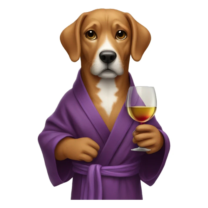 Dog with a glass of wine and a robe on  sticker