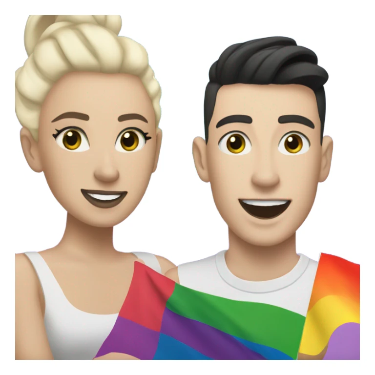 Blonde girl and James Charles holding pride flag sticker