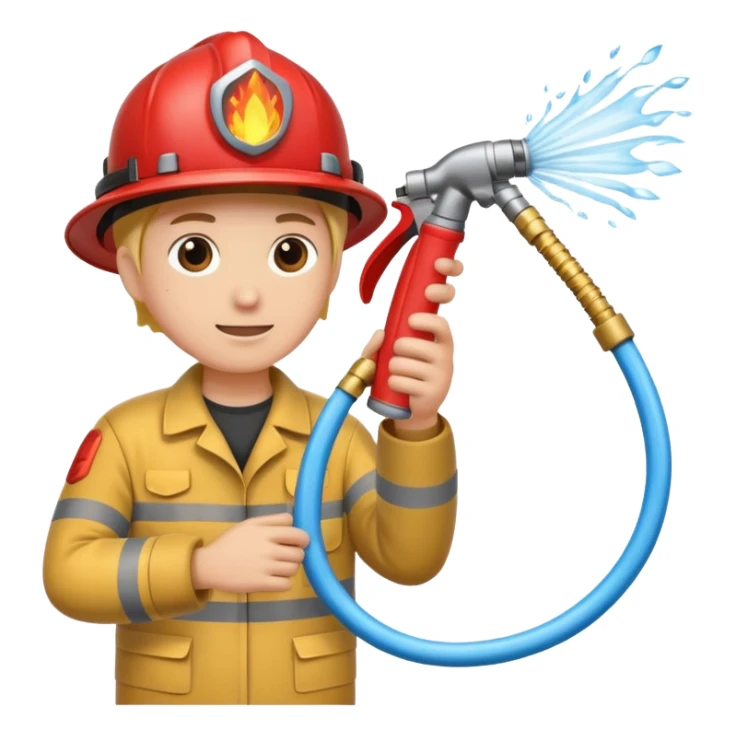 A hand holding a water hose and extinguishing the fire, no man sticker