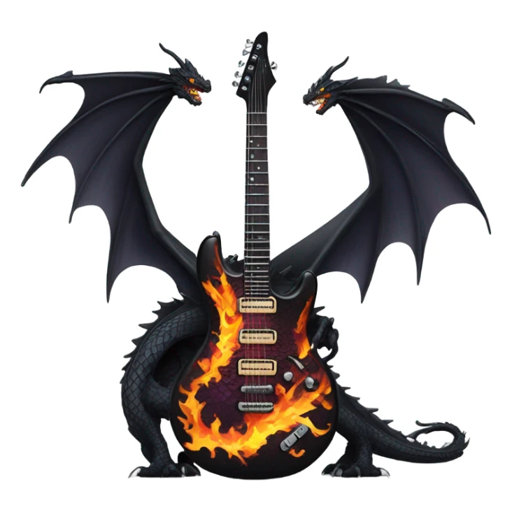 Black Dragon breathing fire playing electric guitar sticker
