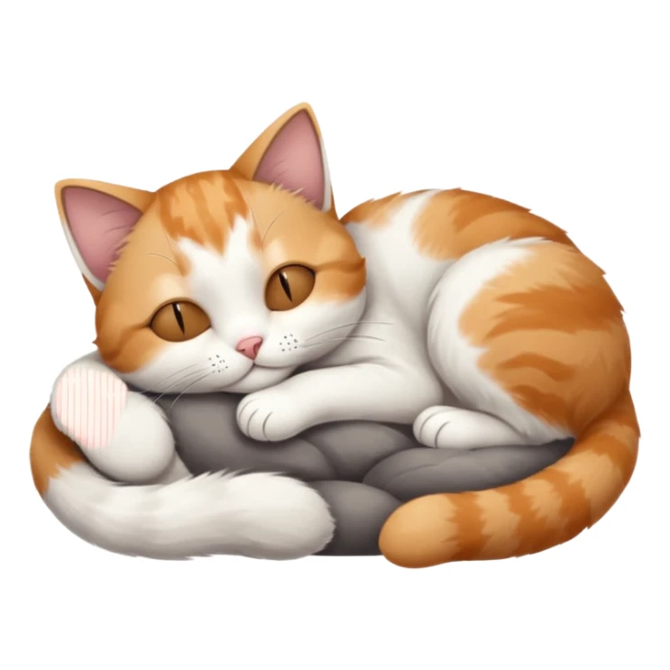 grey and white small cat with eyes closed lying down upside down with its head resting on its paw sticker