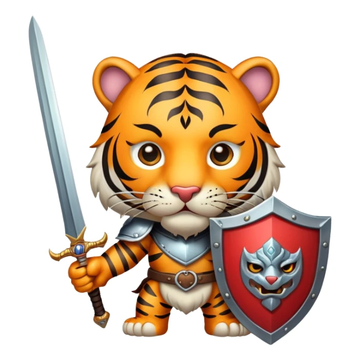 tiger face with shield and sword fantasy game character for Twitch emote sticker