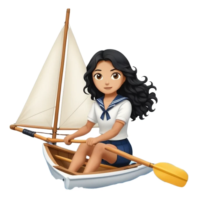 black long wavy hair girl rowing as a professional sailor sticker