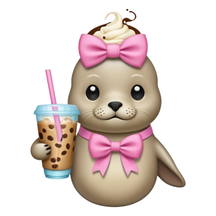 Seal wearing pink holding iced coffee sticker