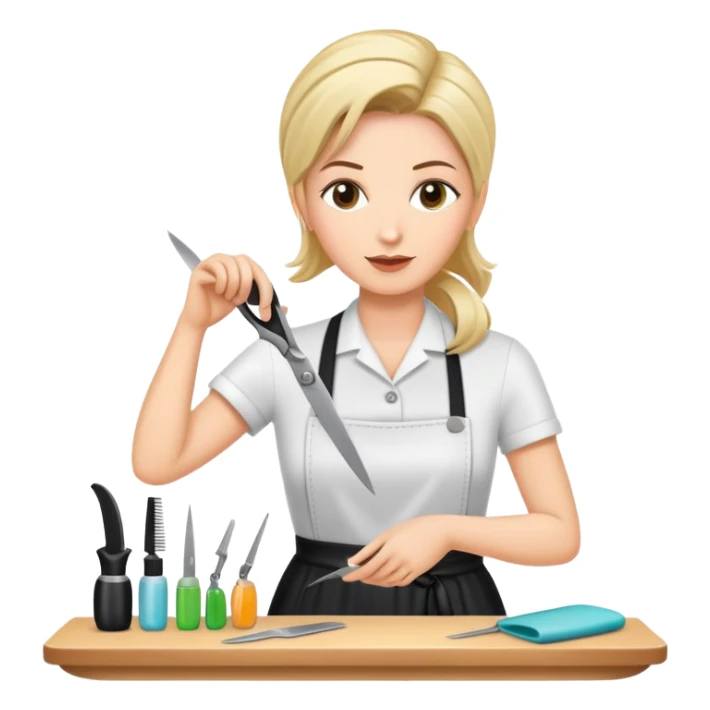 hair stylist teacher showing cutting techniques to students sticker