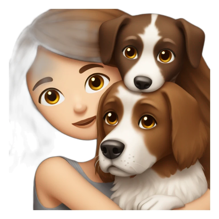 long brown hair girl cuddling a brown black white dog sticker