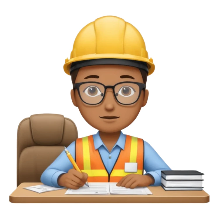 The occupational safety specialist is sitting at the paperwork sticker