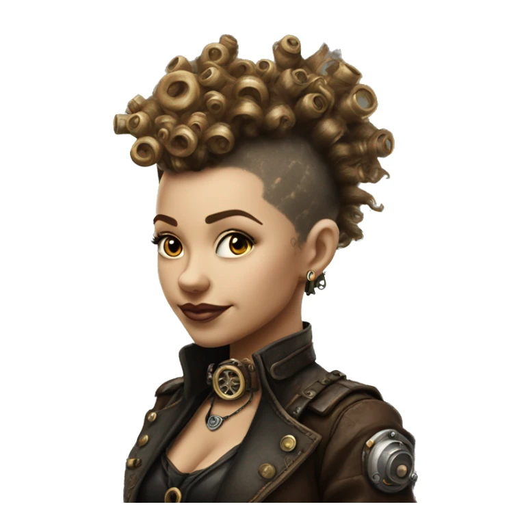 Photorealistic steampunk profile mohawk curl Caucasia girl sticker