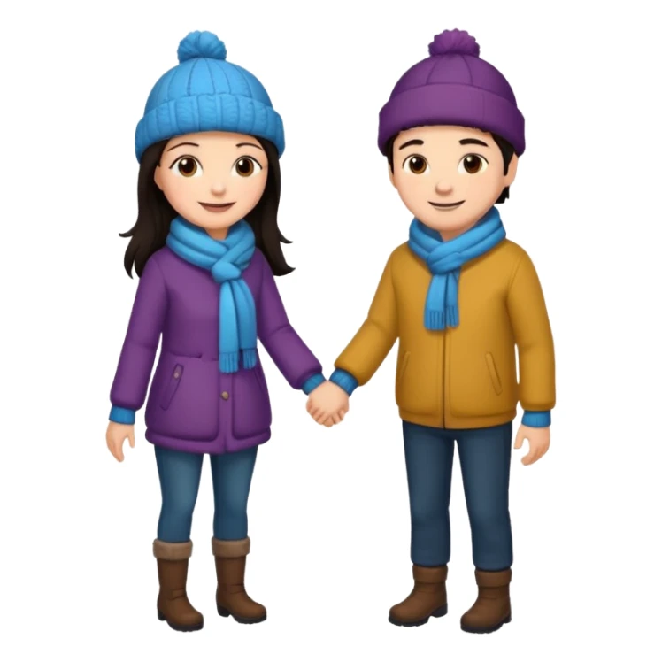 date night christmas couples, dark hair, holding hands, looking at each other, wearing a winter outfits sticker
