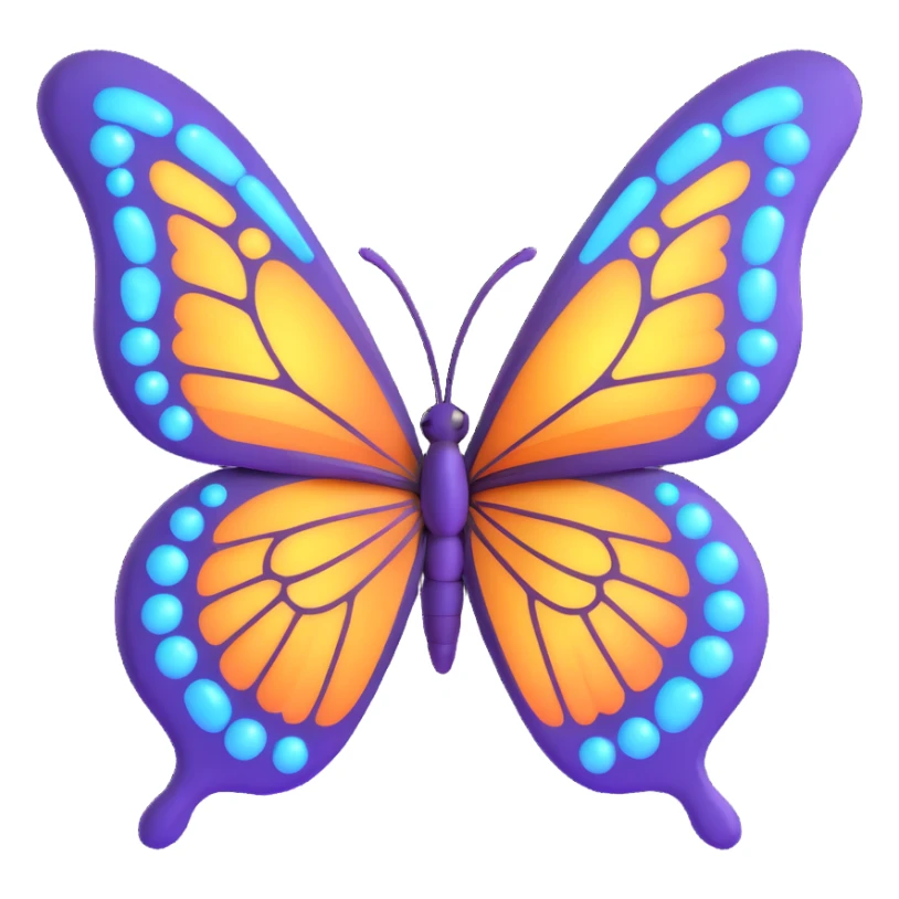 Add more decorations: more magical dust, glowing particles, and light effects around the butterfly. Maintain the 3D cartoon, elegant, fantasy style with a transparent background. sticker