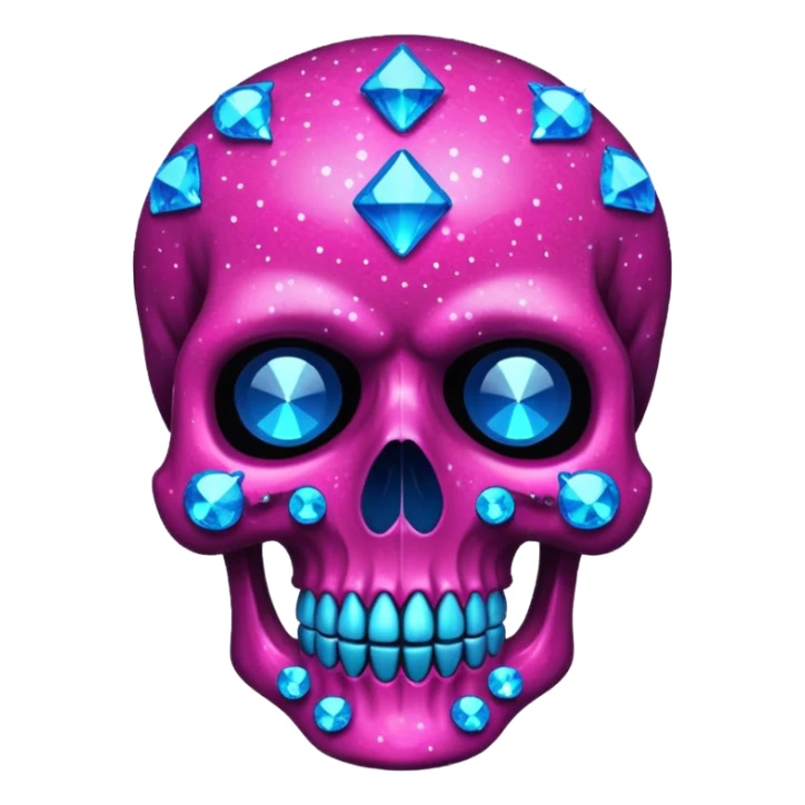 Neon Glittery Sparkly Magenta Skull with Blue Rhinestones sticker