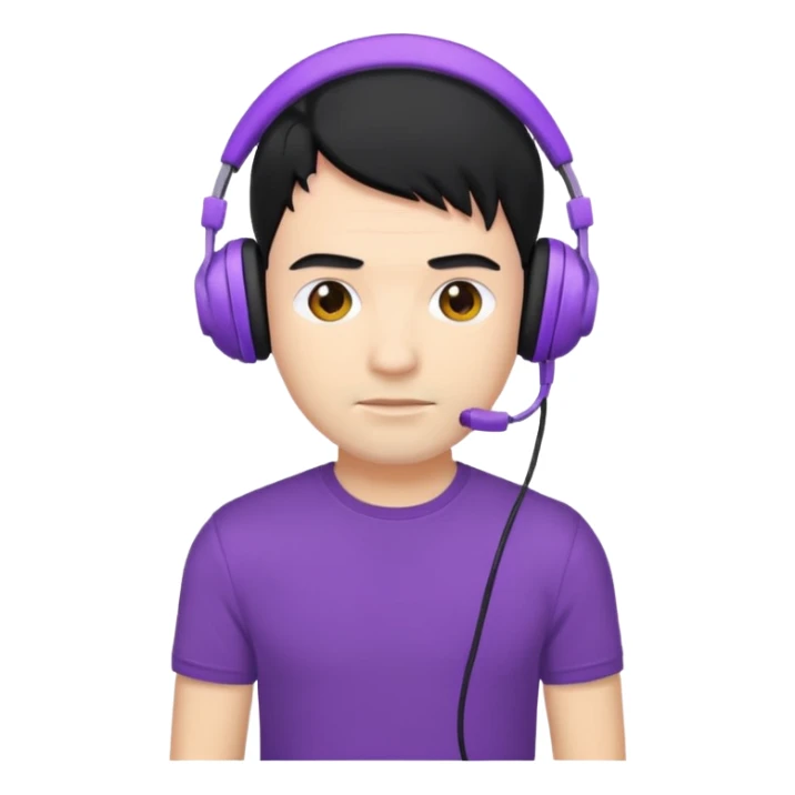 man with purple headphones and tshirt black hair sticker