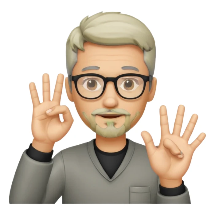 Black gray hair, & goatee with glasses on making okay sign with hand sticker