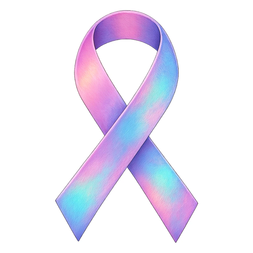 pink ribbon with holographic effect, digital illustration, no background sticker
