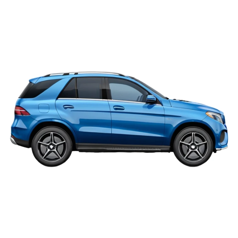 super simple pure side view black Mercedes GLE SUV minimal details compact rounded blue-tinted windows sticker