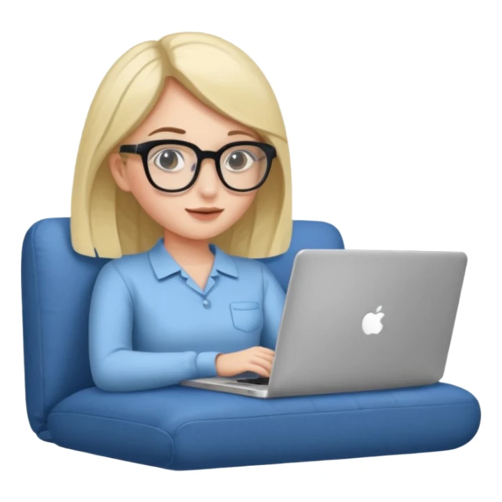 A girl is working with a laptop while lying horizontal on the sofa sticker