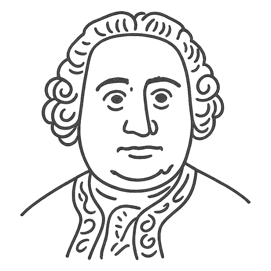 a hand drawn black outline portrait of philosopher David Hume with similar-sized eyes based a famous portrait of him sticker