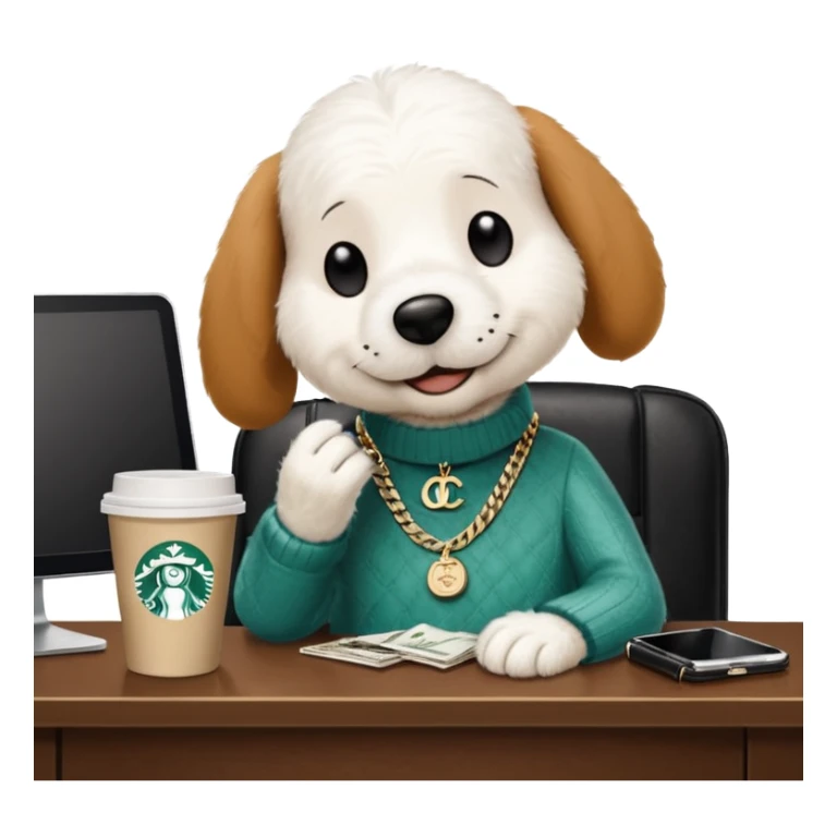 snoopy in a desk with starbucks and his chanel purse sticker