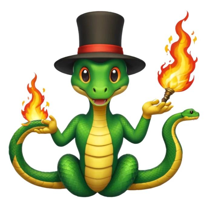 A snake wearing a magician’s hat throwing fire balls sticker