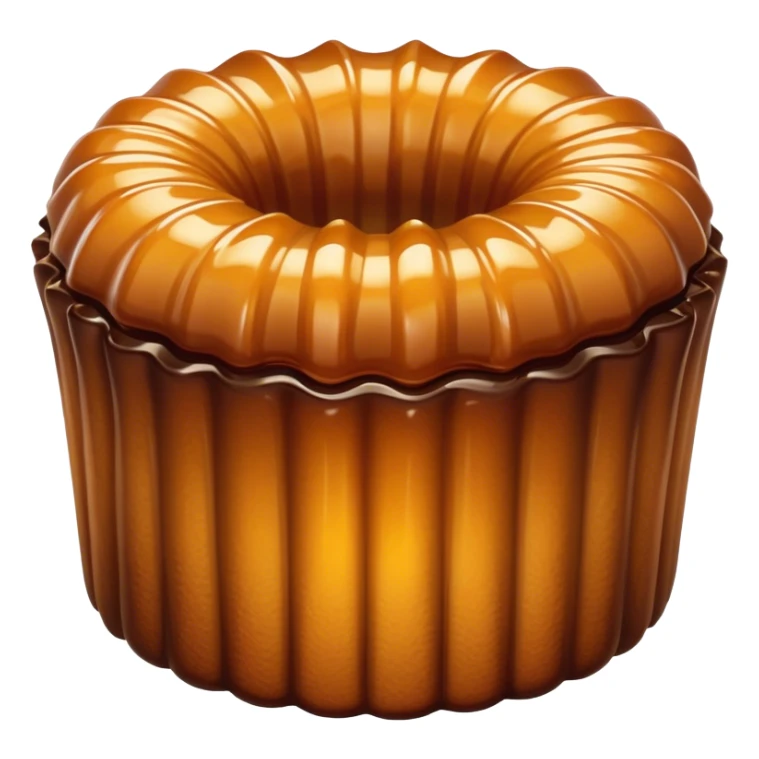 Cinematic rich cannelé, dark caramelized crust with a soft, custard-like interior, glossy finish, warm golden hues, elegant and indulgent. sticker