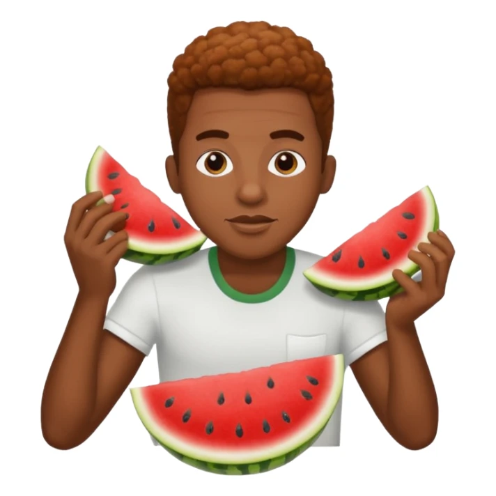 black man eating watermelon and chicken sticker
