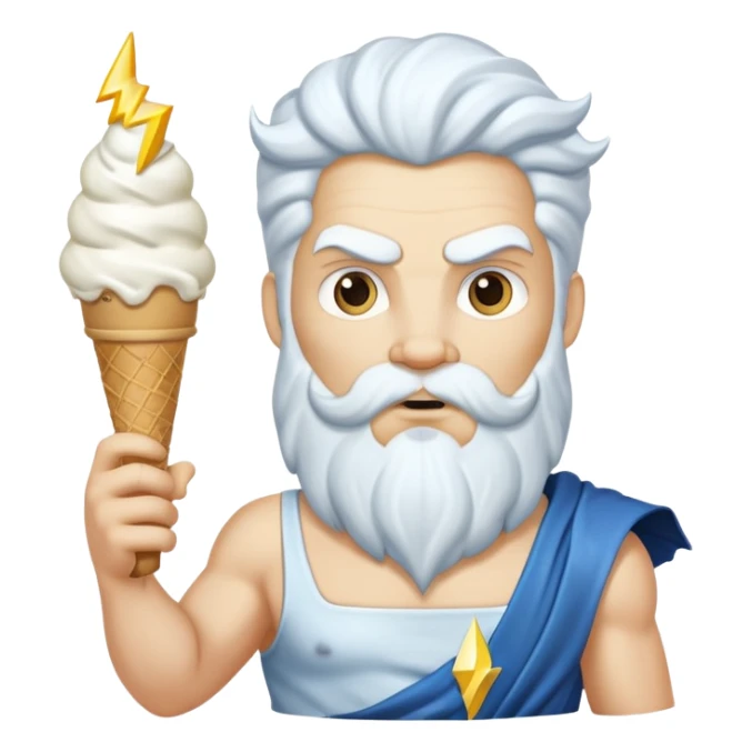 Zeus with a white ice cream cone and a lightning bolt sticker