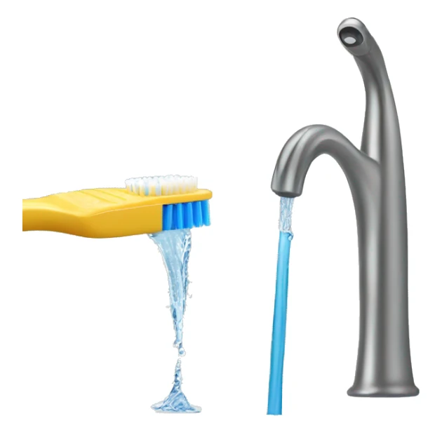 toothbrush and water pouring from the tap sticker