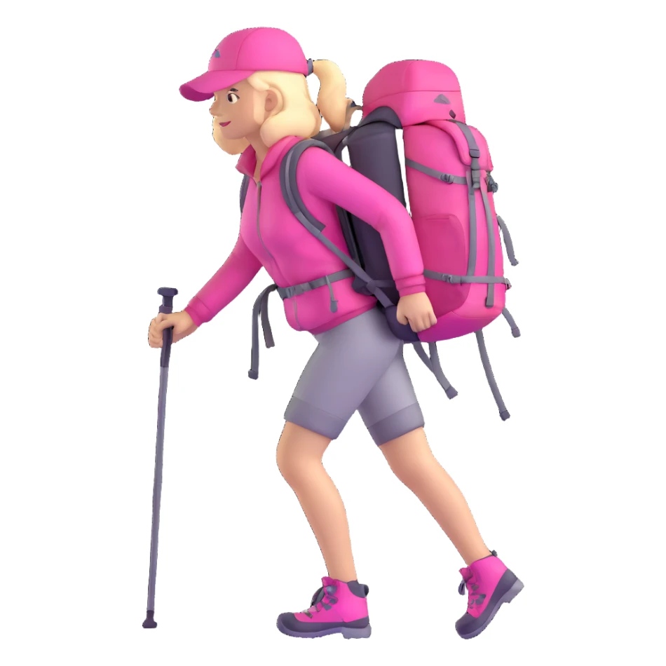 woman wearing pink clothes with hiking backpack sticker