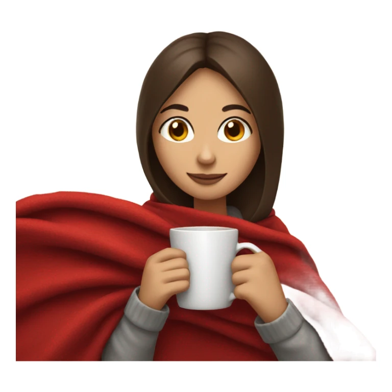 Brunette girl wrapped in red blanket sipping tea sticker
